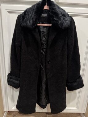 Black Faux-Fur Trim Trench Coat - Elegant Women's Outerwear